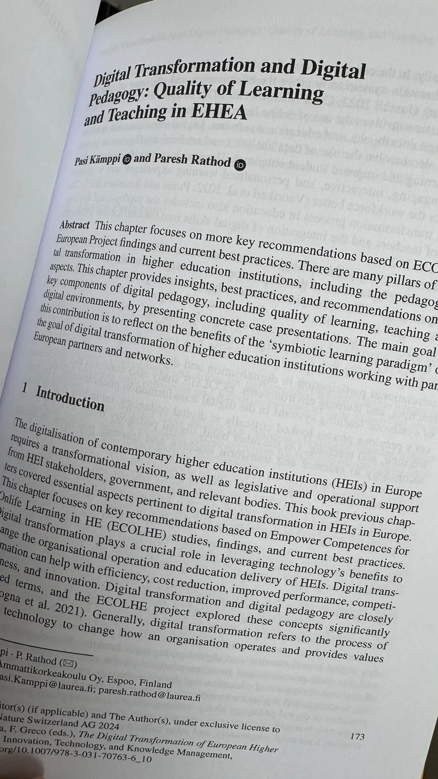 Digital Transformation and Digital Pedagogy chapter