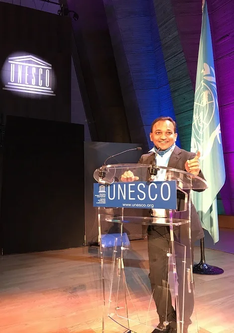 Paresh Rathod speaking at UNESCO international stage